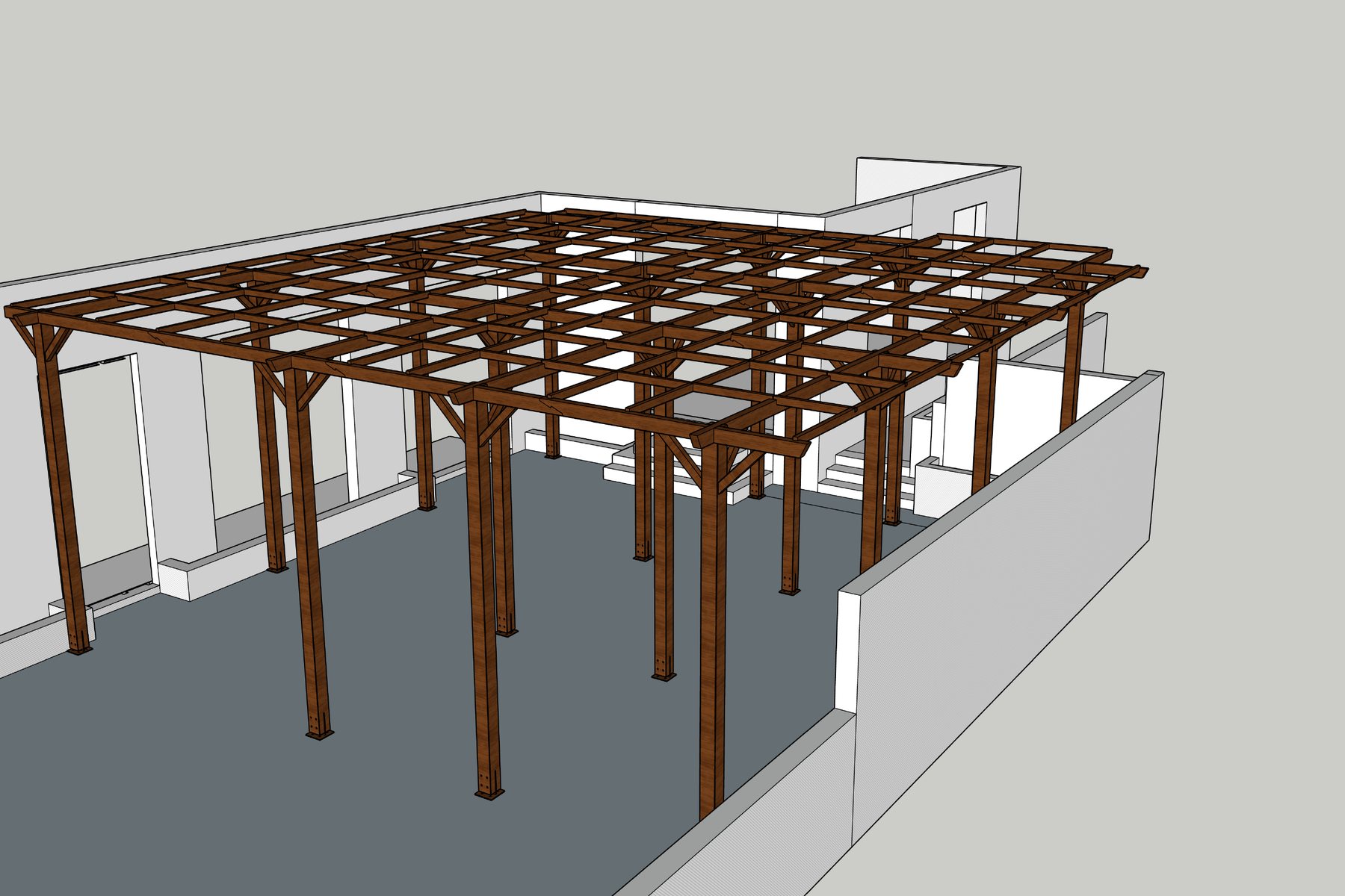 Maquette 3D de la pergola de 100 m² sur la terrasse