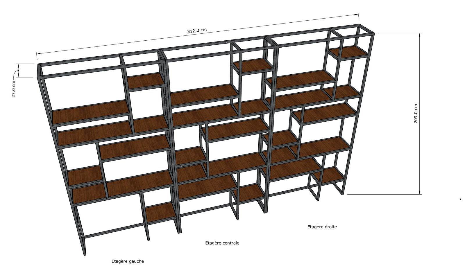 Les étagères dessinées sur mesure : trois modules en acier et bois